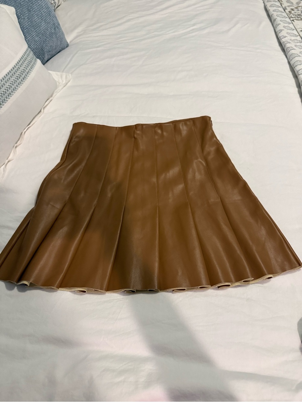 Women's Brown Faux Leather Pleated Skater Skirt